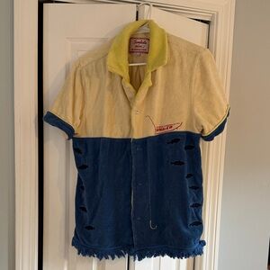 Tombolo x Boston Whaler | Yellow and Blue Short Sleeve Shirt with Fish Design